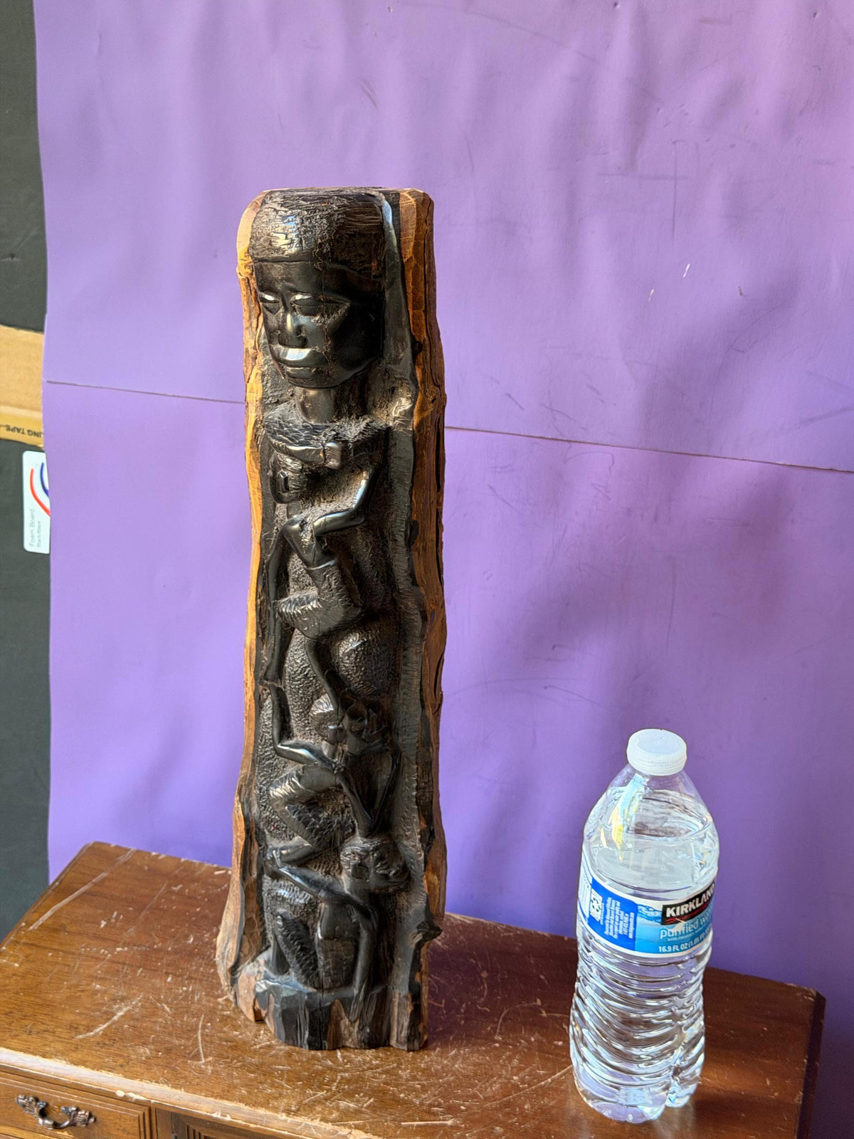 Large Vintage African Ebony Wood Carving Hand Carved Tribal Tree of Life 17"