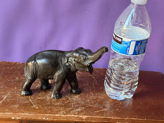 Vintage Cast Metal Elephant Figurine 6.5" Trunk Up Lucky Statue Home Decor