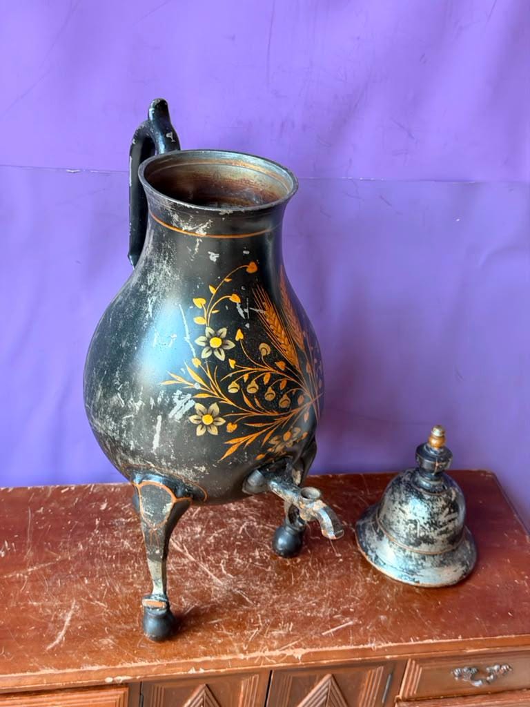 Antique 18th Century Dutch Japanned Pewter Coffee Urn (Kraantjeskan) 15"