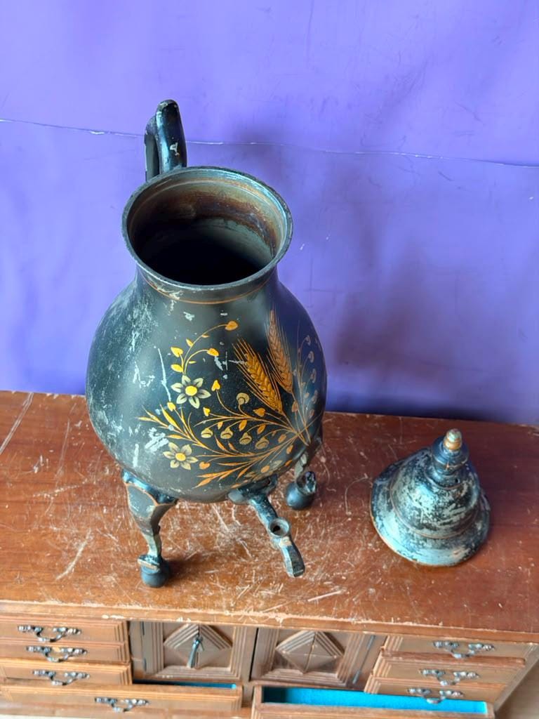 Antique 18th Century Dutch Japanned Pewter Coffee Urn (Kraantjeskan) 15"