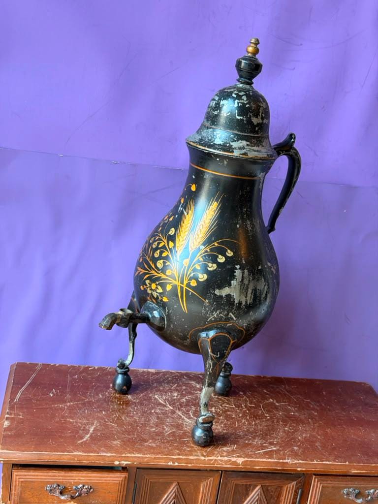 Antique 18th Century Dutch Japanned Pewter Coffee Urn (Kraantjeskan) 15"