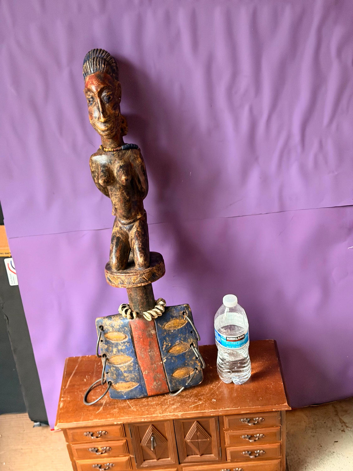 Vintage African Yoruba Shango Wand "Oshe" - Hand-Carved, 26" Tall, Ritual Art