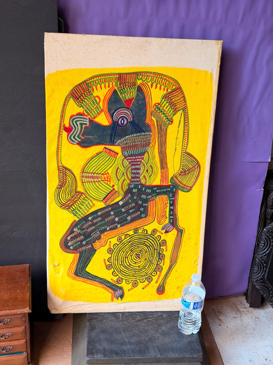 Vintage Osogbo Batik Painting Large African Textile Art Spirit Animal 32"