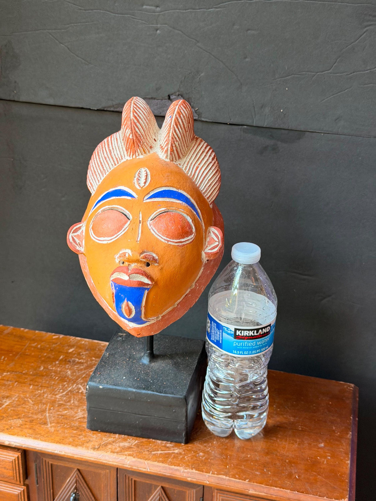 Vintage African Terracotta Punu Mask - Painted Clay Tribal Art 8"