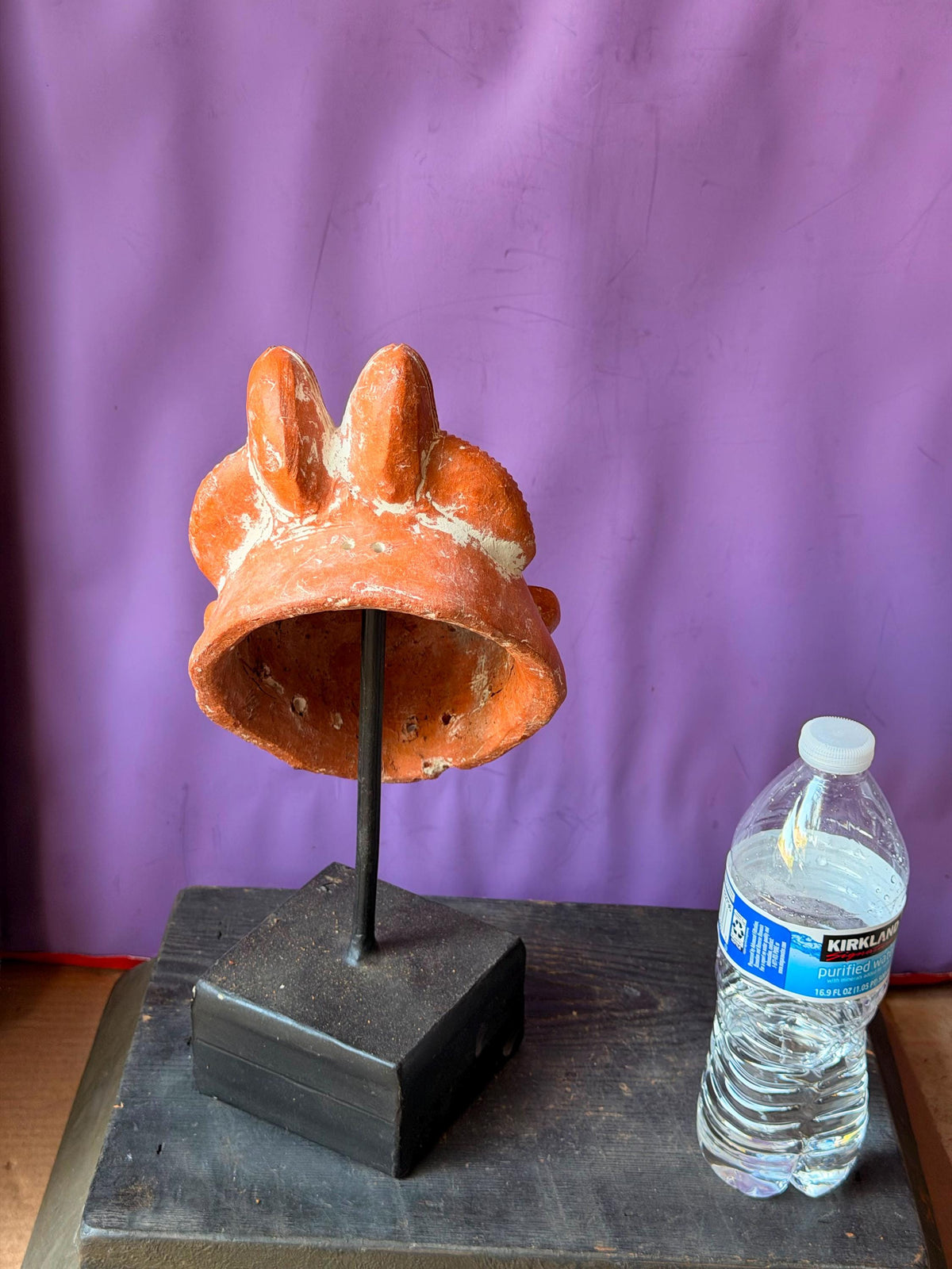 Vintage African Terracotta Punu Mask - Painted Clay Tribal Art 8"