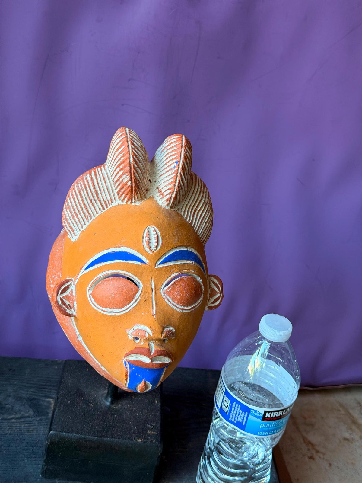 Vintage African Terracotta Punu Mask - Painted Clay Tribal Art 8"