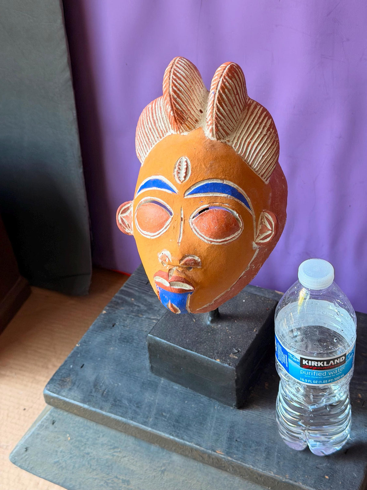 Vintage African Terracotta Punu Mask - Painted Clay Tribal Art 8"
