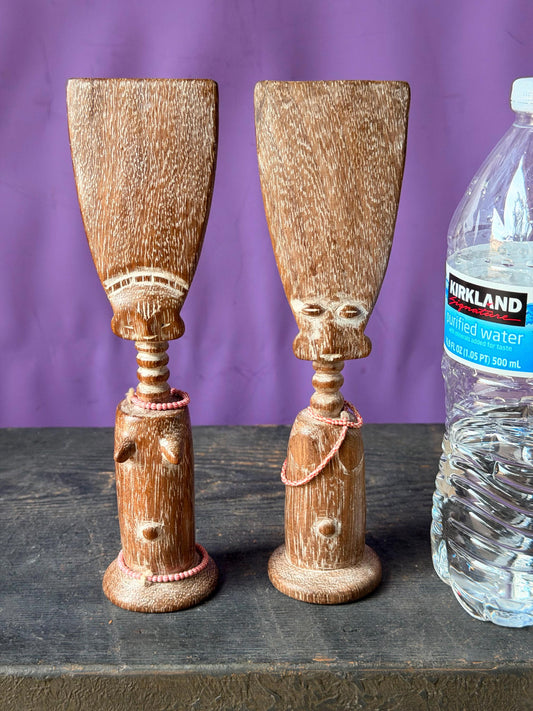 Vintage African Wood Fante Dolls Set of 2 Ghana Akua'ba Fertility Figures 8"