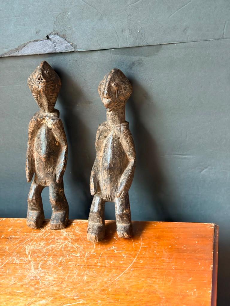 Vintage African Wood Chamba Ancestor Figures Set of 2 Nigeria Tau Sculptures 10"