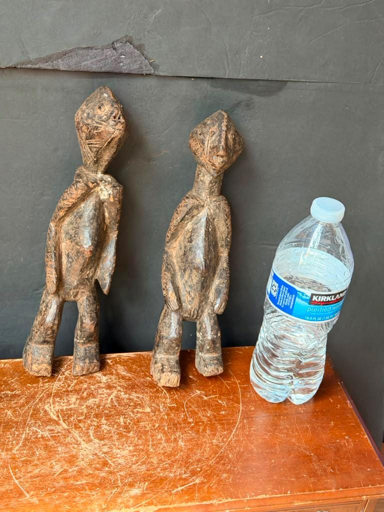 Vintage African Wood Chamba Ancestor Figures Set of 2 Nigeria Tau Sculptures 10"