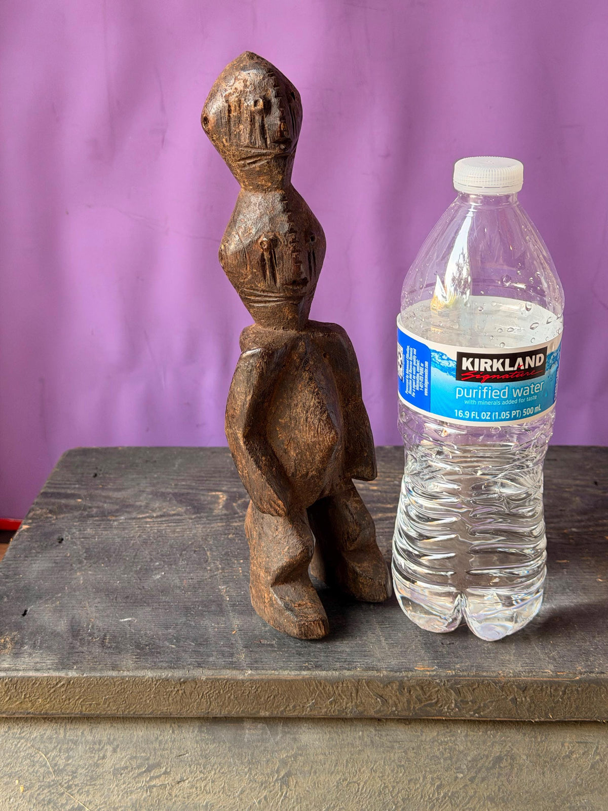 Vintage African Chamba Wood Figure Nigeria Double Headed Tau Sculpture 9.5"