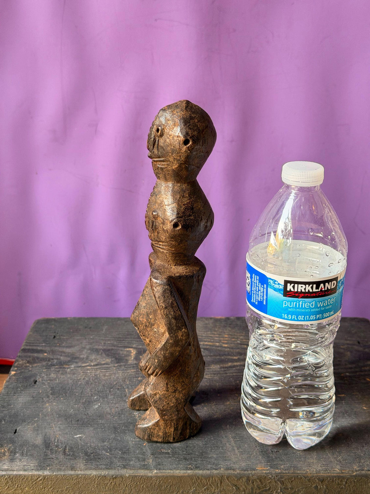 Vintage African Chamba Wood Figure Nigeria Double Headed Tau Sculpture 9.5"