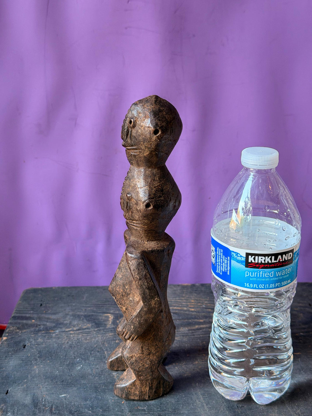 Vintage African Chamba Wood Figure Nigeria Double Headed Tau Sculpture 9.5"