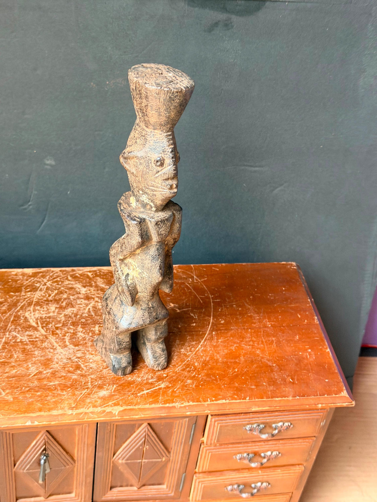 Vintage African Chamba Wood Figure Nigeria Ancestor Tau Shrine Statue 10.5"