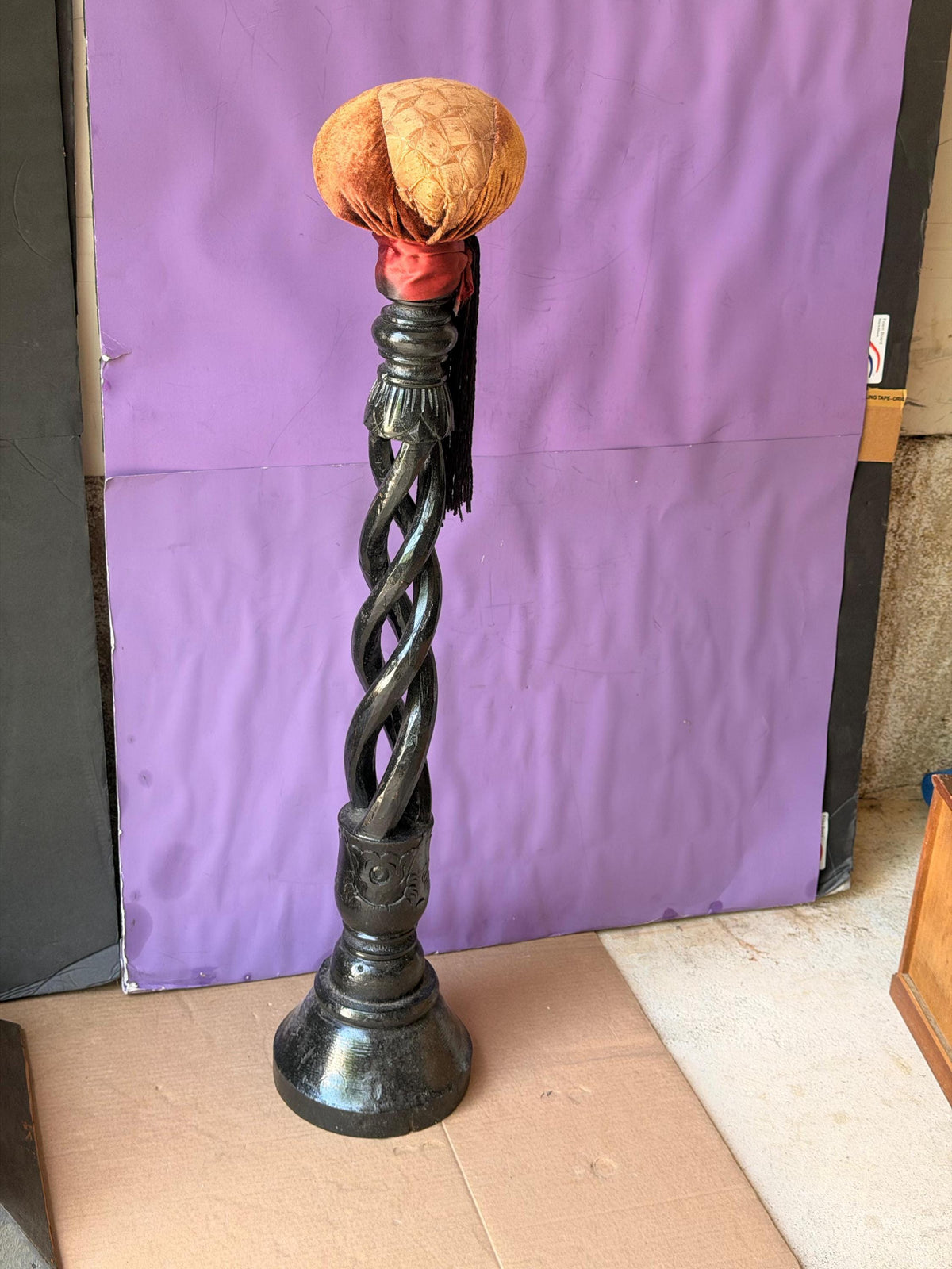 Vintage Millinery Hat Stand 32" Black Barley Twist Wood Wig Display Pedestal