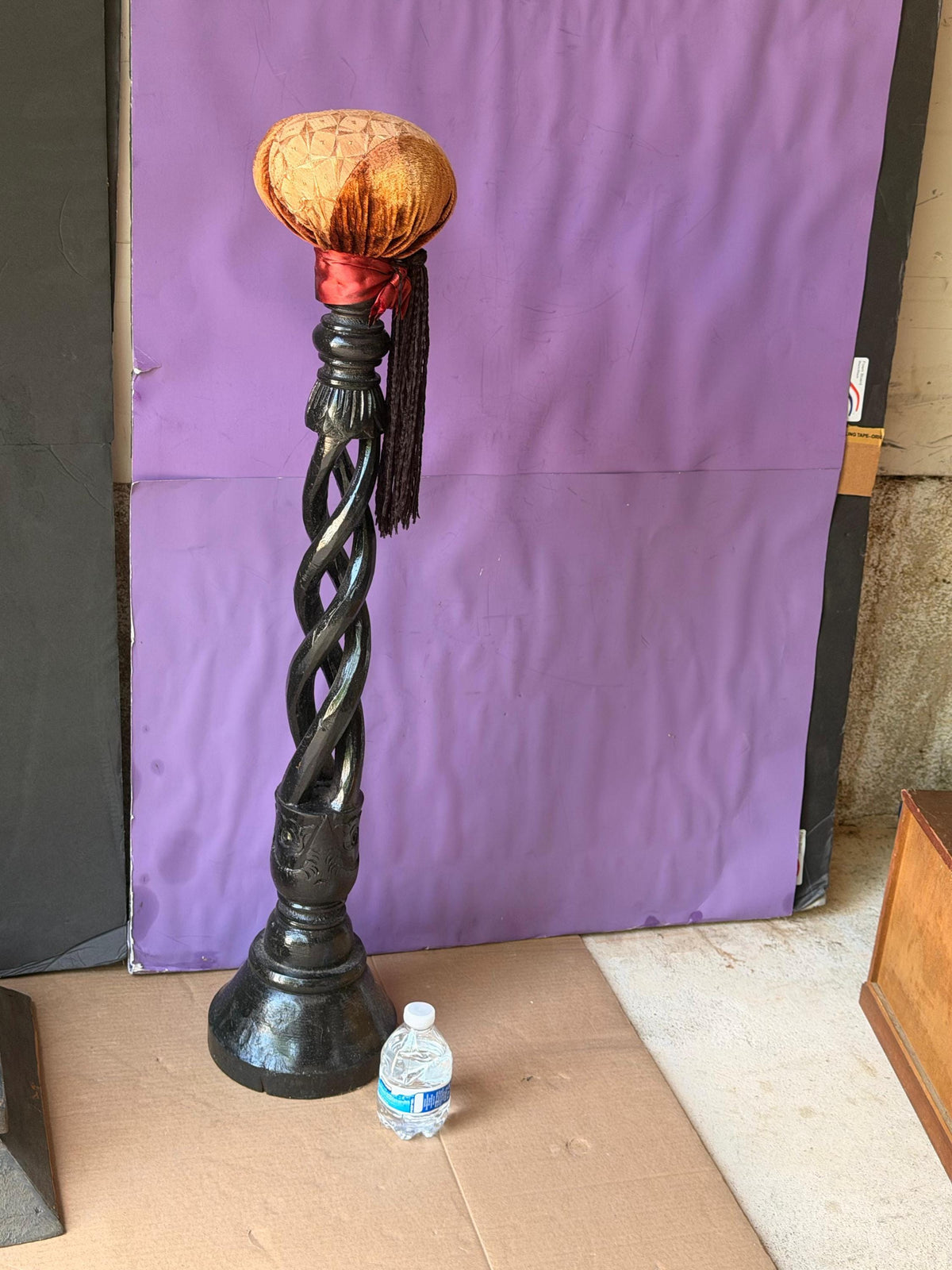 Vintage Millinery Hat Stand 32" Black Barley Twist Wood Wig Display Pedestal