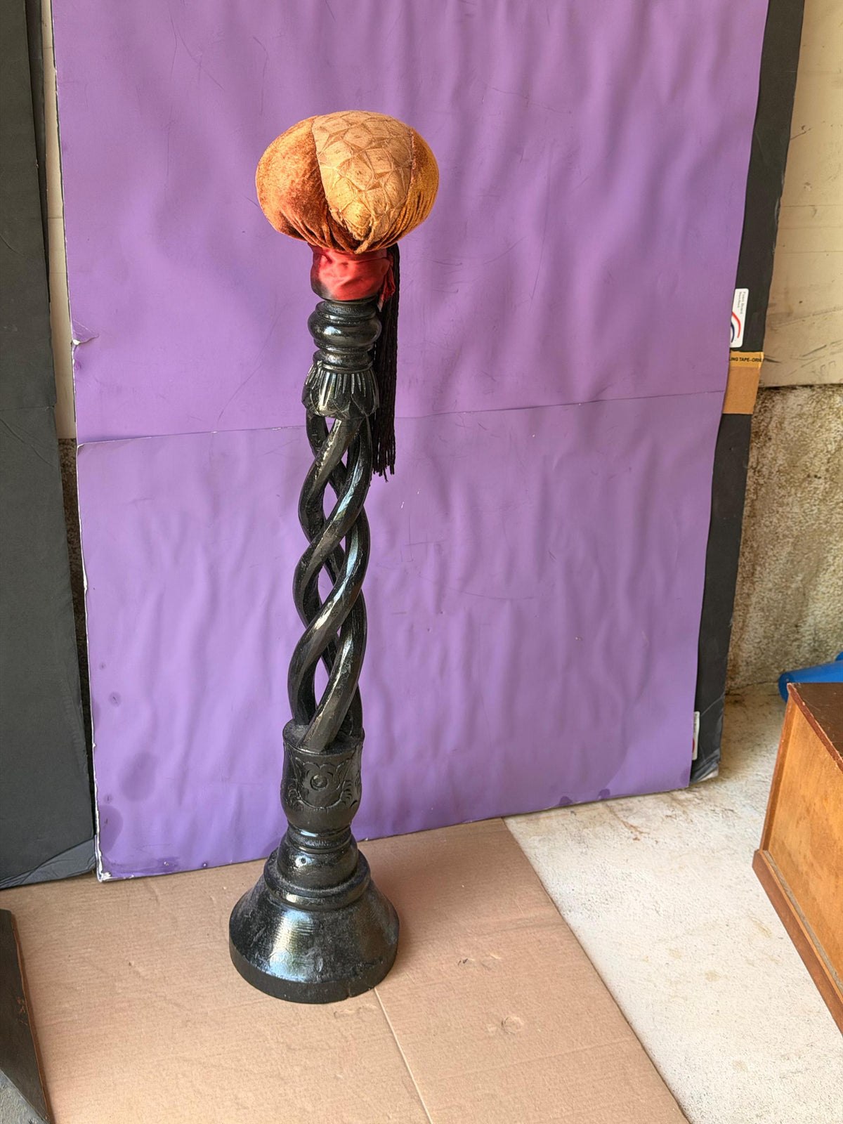 Vintage Millinery Hat Stand 32" Black Barley Twist Wood Wig Display Pedestal