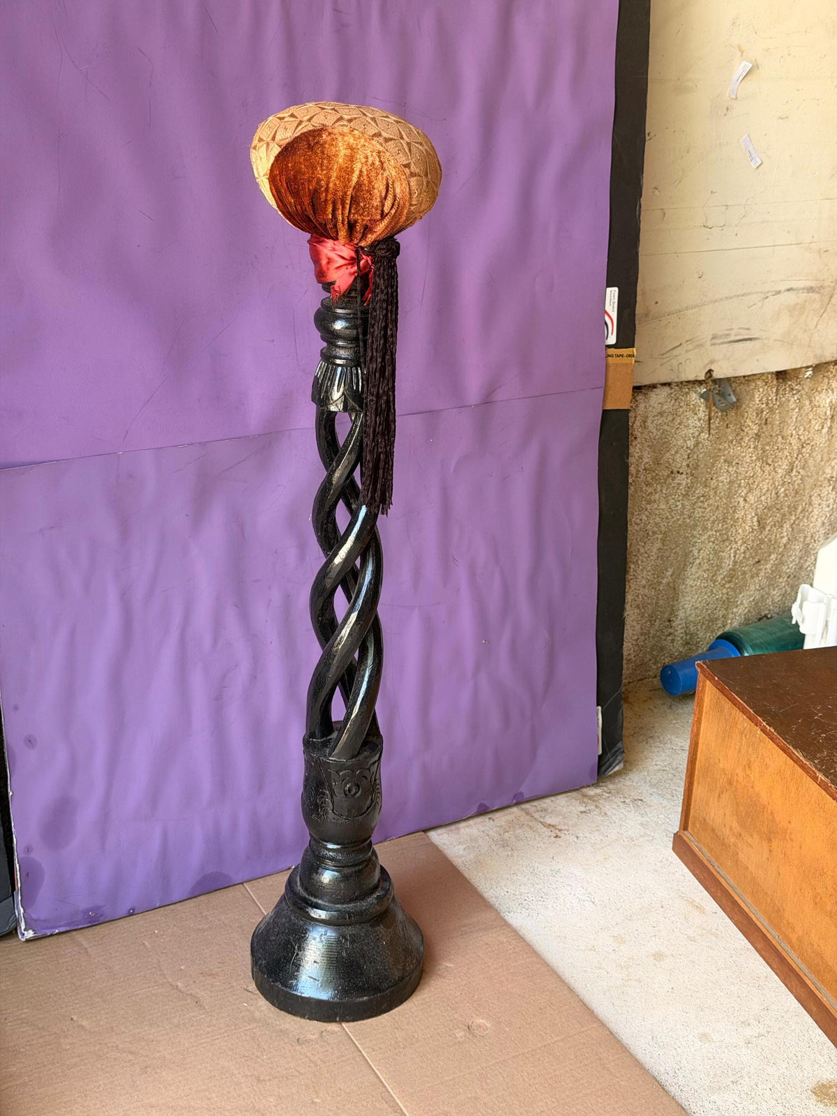 Vintage Millinery Hat Stand 32" Black Barley Twist Wood Wig Display Pedestal