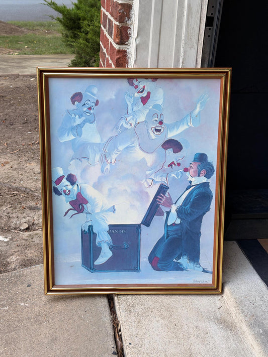 Vintage Robert Owen Pando's Box Clown Framed Art Print Mid Century Circus