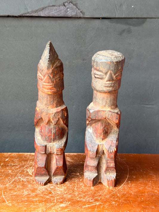 Vintage Yoruba Ere Ibeji Twin Figures Hand Carved Wood Nigeria Pair 9"