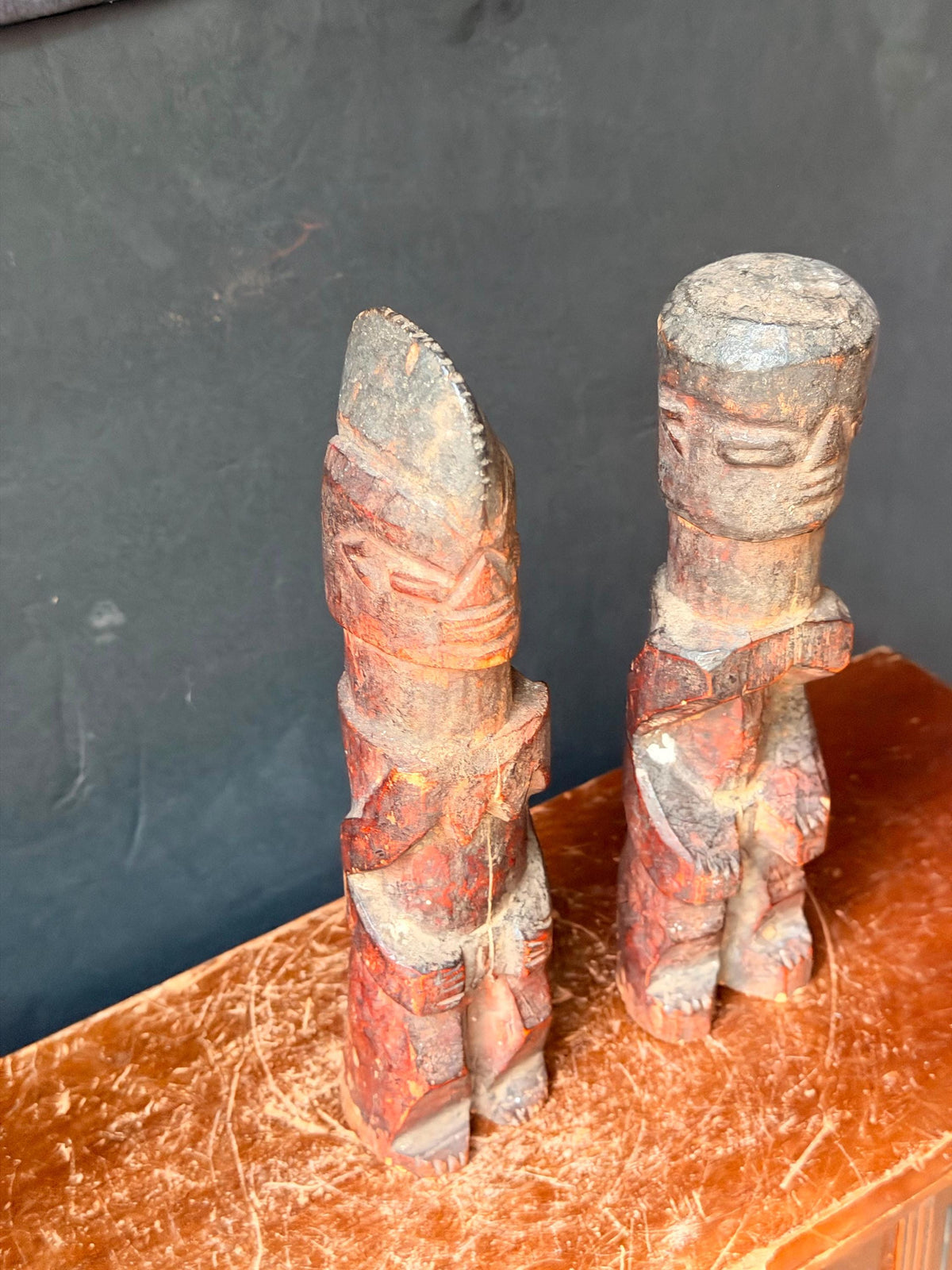 Vintage Yoruba Ere Ibeji Twin Figures Hand Carved Wood Nigeria Pair 9"