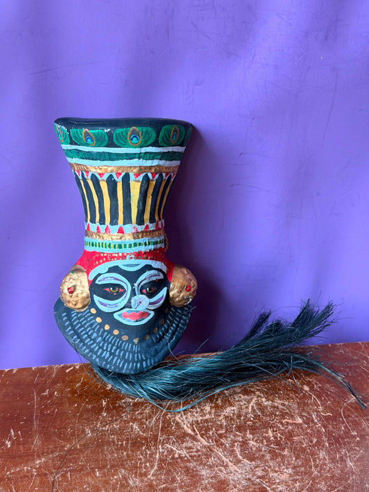 Vintage Indian Kathakali Mask Hand Painted Krishna Folk Art Wall Decor
