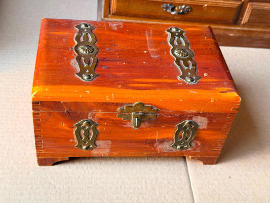 Vintage Hand Painted Indian Octagonal Wooden Jewelry Box Floral Kashmir Style