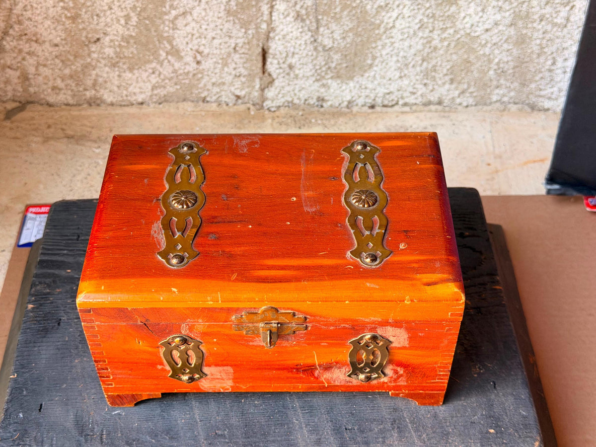 Vintage Hand Painted Indian Octagonal Wooden Jewelry Box Floral Kashmir Style