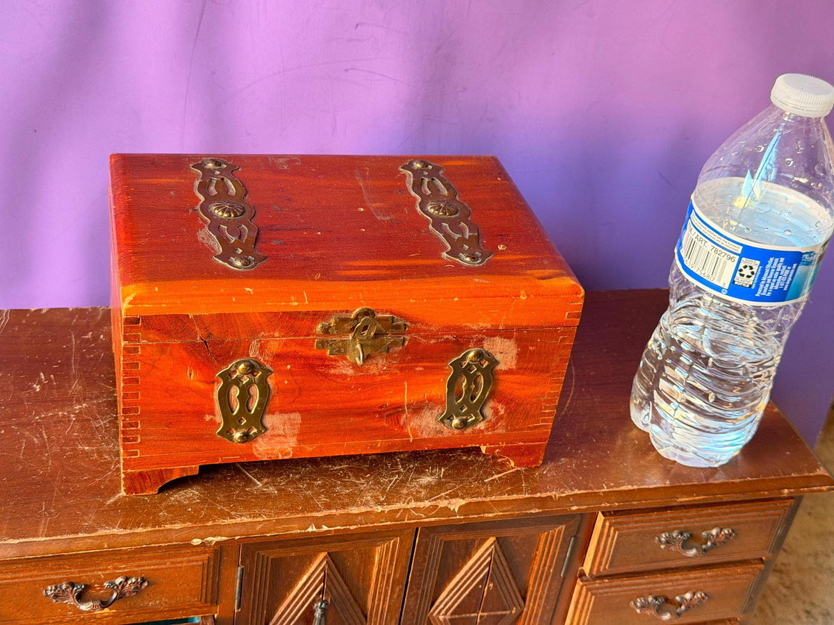Vintage Hand Painted Indian Octagonal Wooden Jewelry Box Floral Kashmir Style