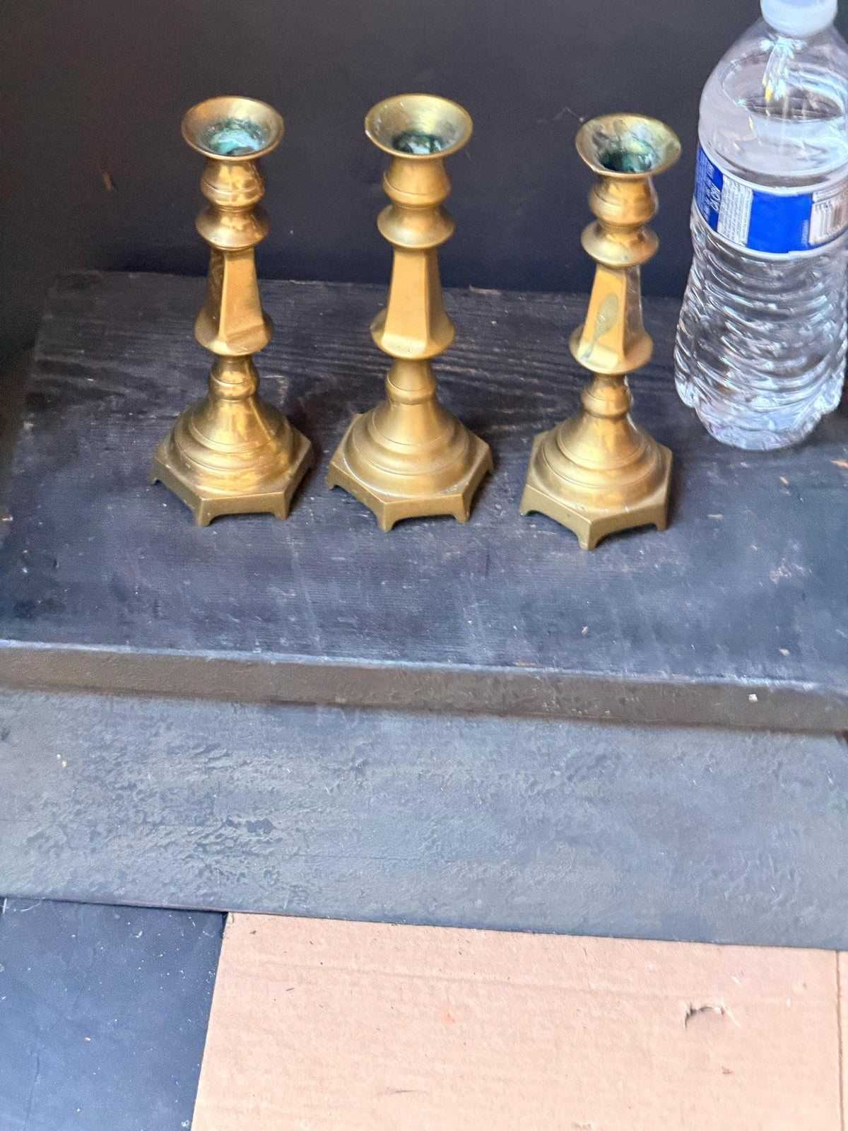 Vintage Brass Candlesticks Set of 3 Hexagonal Matching Taper Holders 6.5"