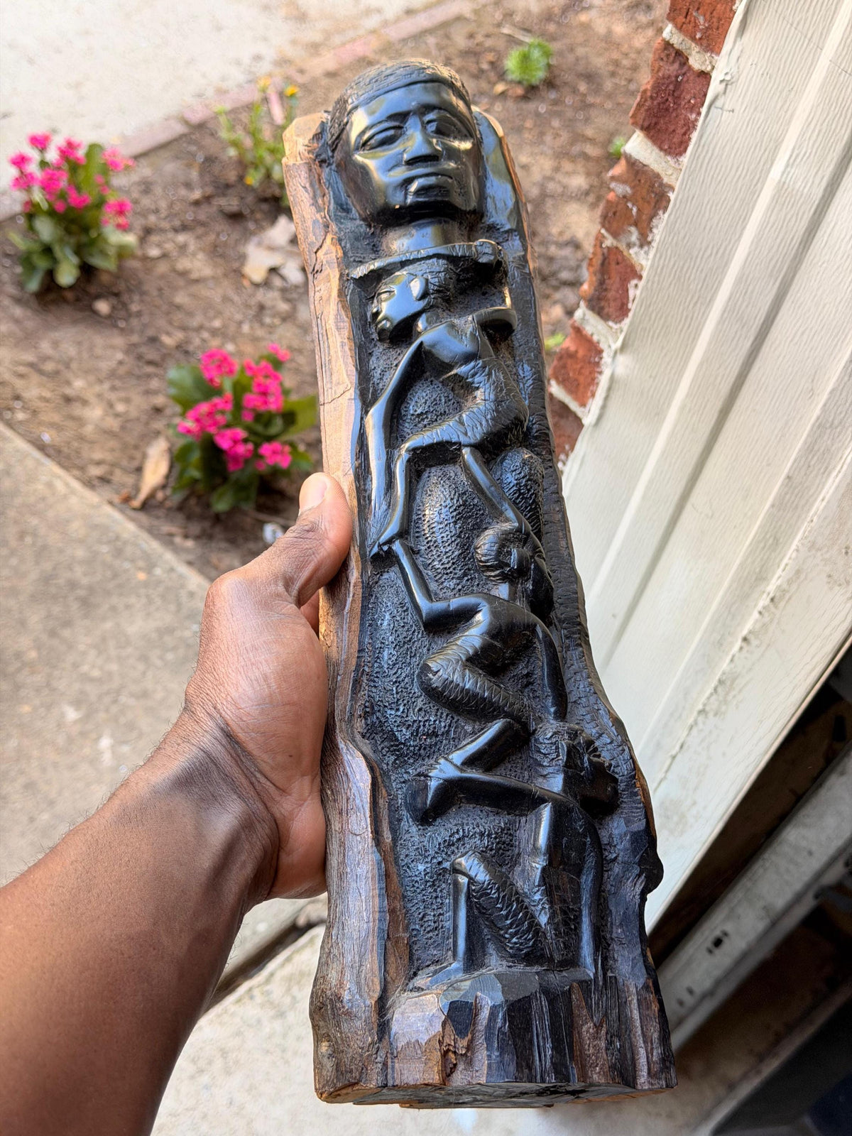 Large Vintage African Ebony Wood Carving Hand Carved Tribal Tree of Life 17"