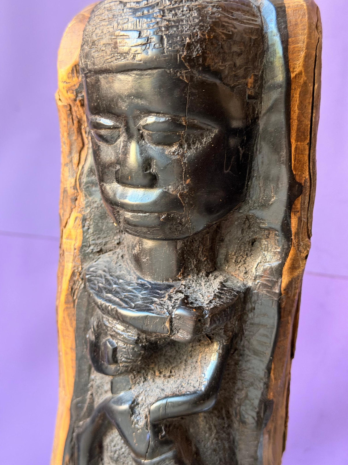 Large Vintage African Ebony Wood Carving Hand Carved Tribal Tree of Life 17"