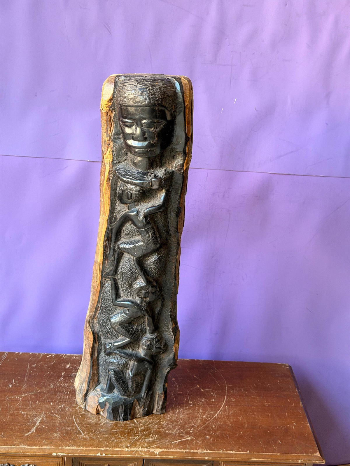 Large Vintage African Ebony Wood Carving Hand Carved Tribal Tree of Life 17"