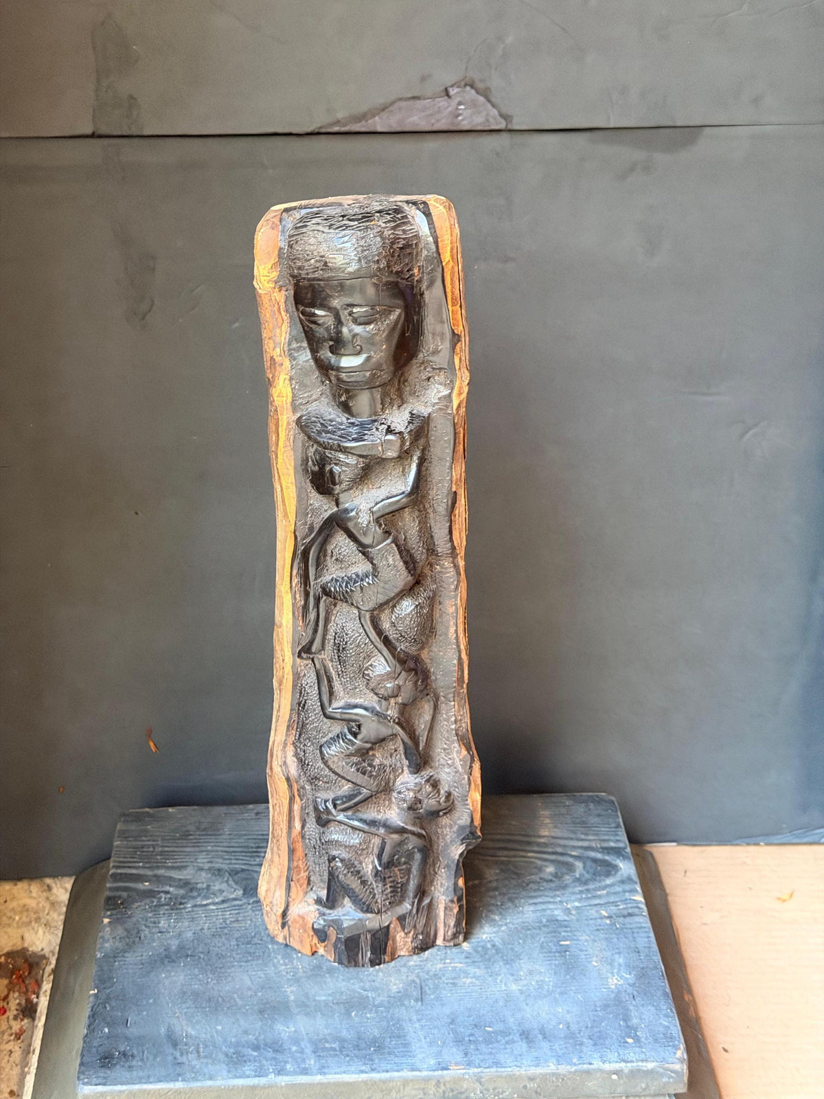 Large Vintage African Ebony Wood Carving Hand Carved Tribal Tree of Life 17"