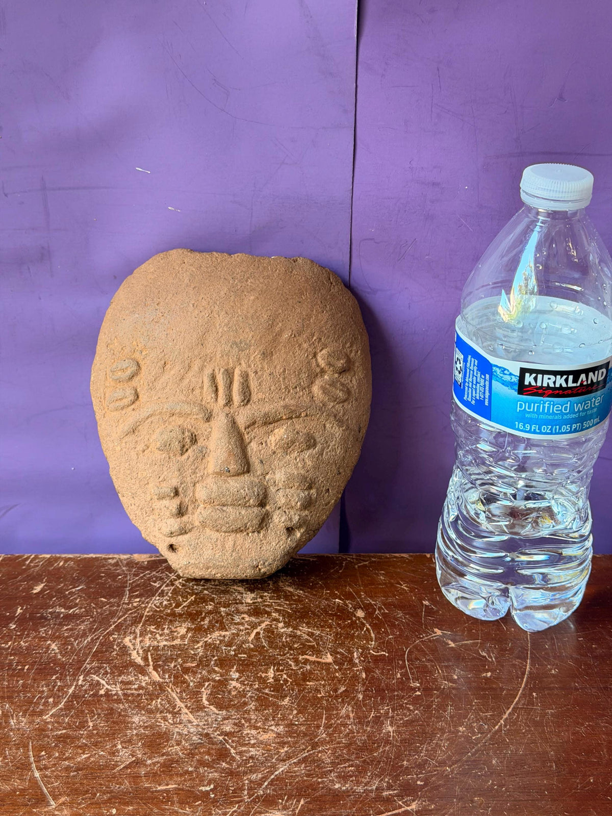 Ashanti Terracotta Head Fragment Ghana Akan Memorial Clay Sculpture on Stand
