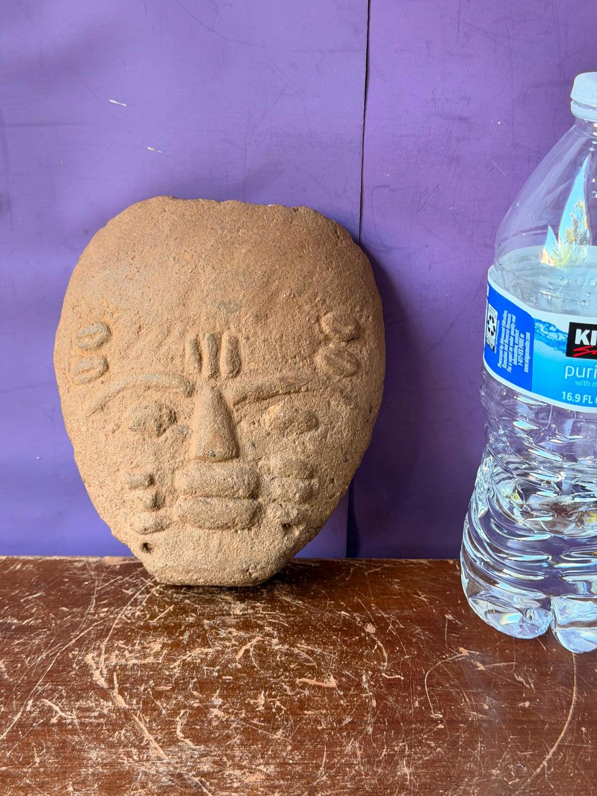 Ashanti Terracotta Head Fragment Ghana Akan Memorial Clay Sculpture on Stand