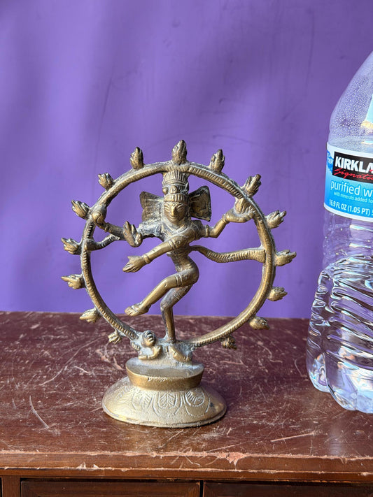Vintage Indian Brass Shiva Nataraja Sculpture Hindu Lord of Dance Altar 5.5"