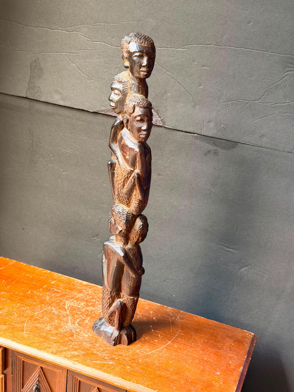 Vintage Makonde Tree of Life - Tanzanian Wood Family Unity Statue 16.5"