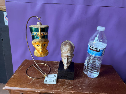 Vintage Kurt Adler Polonaise Nefertiti Ornament & Egyptian Bust Set
