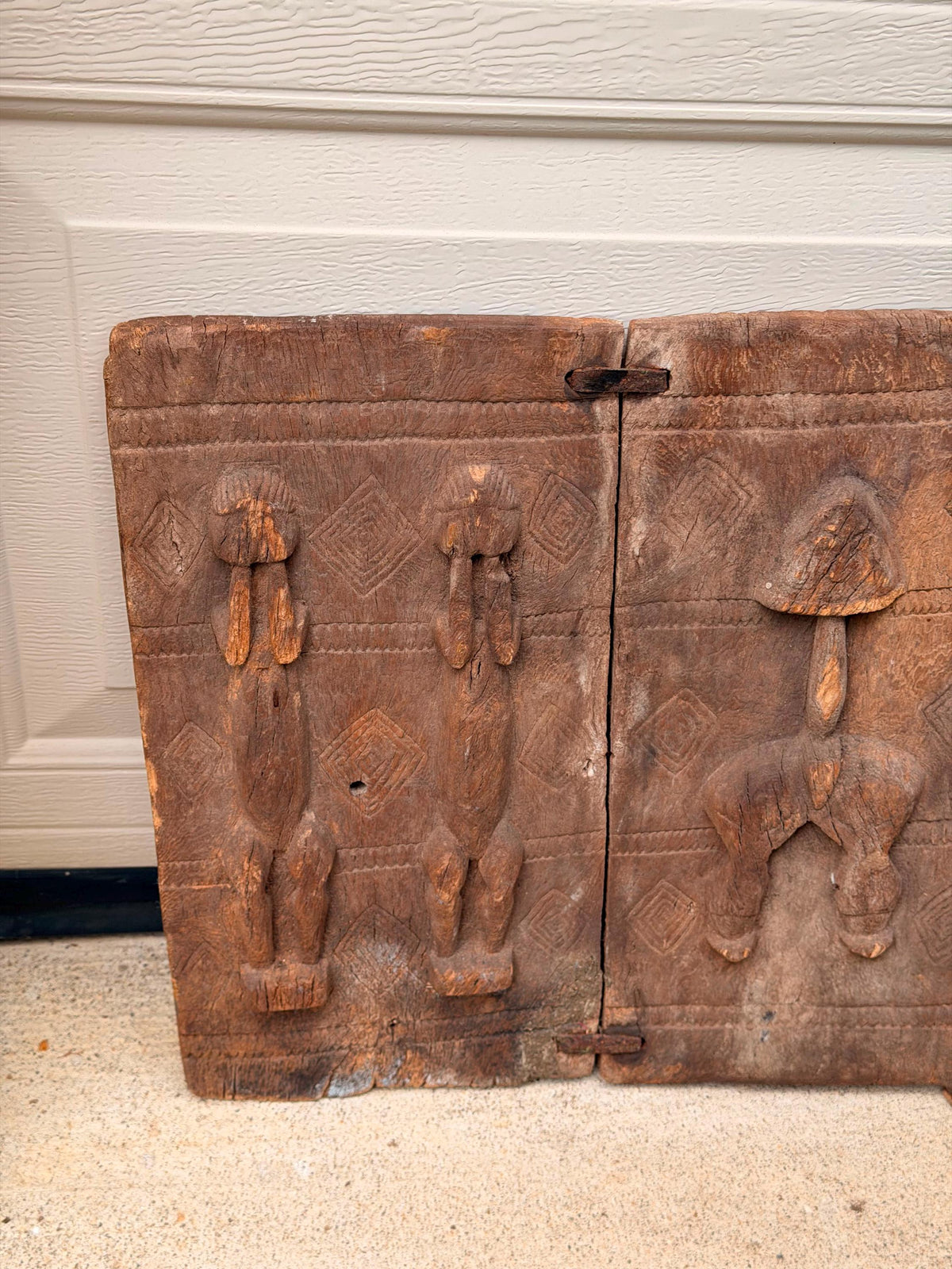 Vintage Dogon Double Panel Granary Shutter Wood Carving Mali 16"