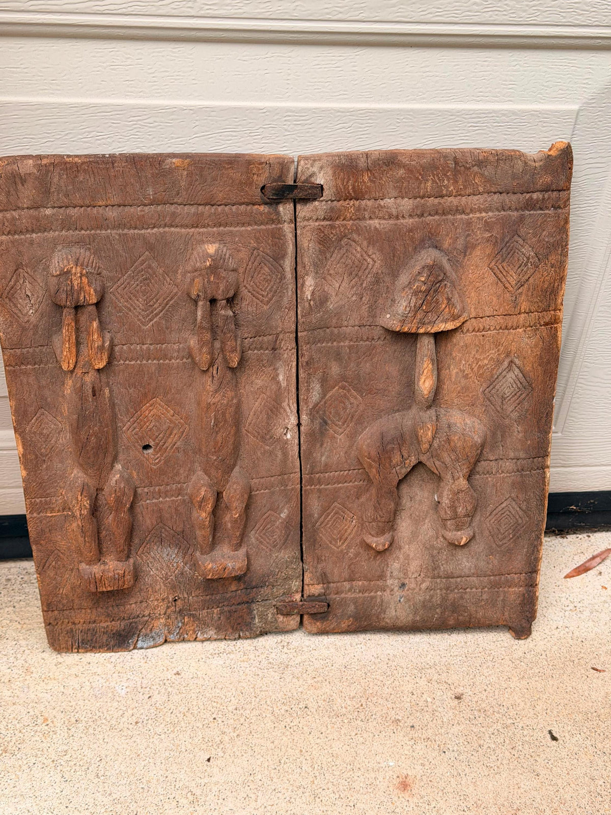Vintage Dogon Double Panel Granary Shutter Wood Carving Mali 16"