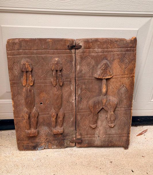 Vintage Dogon Double Panel Granary Shutter Wood Carving Mali 16"