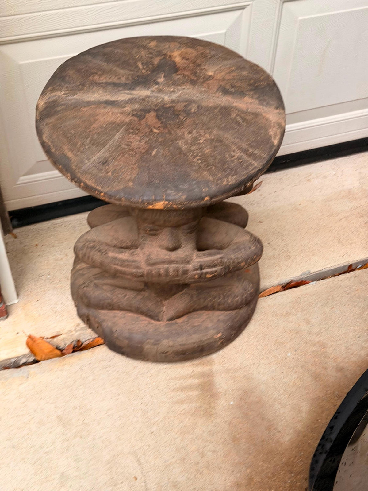 Vintage Kongo Caryatid Wood Stool - African Royal Throne Congo 18.5"