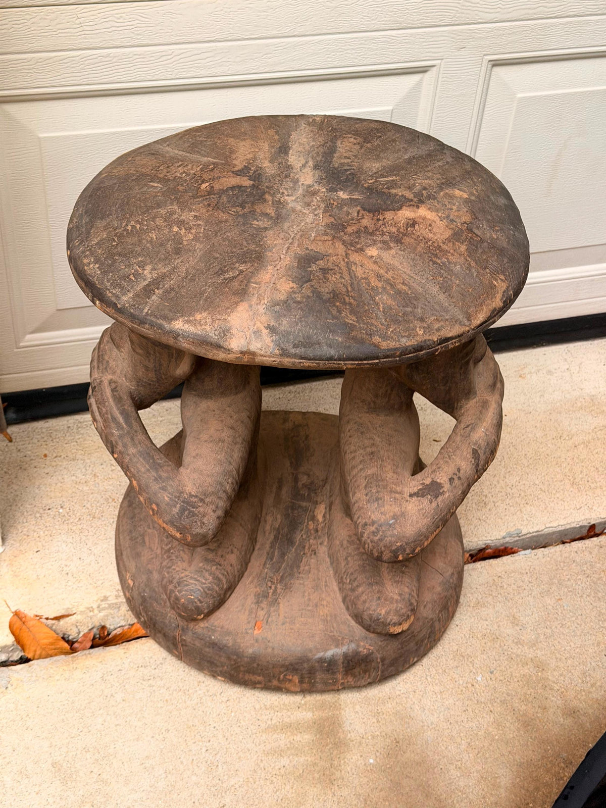 Vintage Kongo Caryatid Wood Stool - African Royal Throne Congo 18.5"