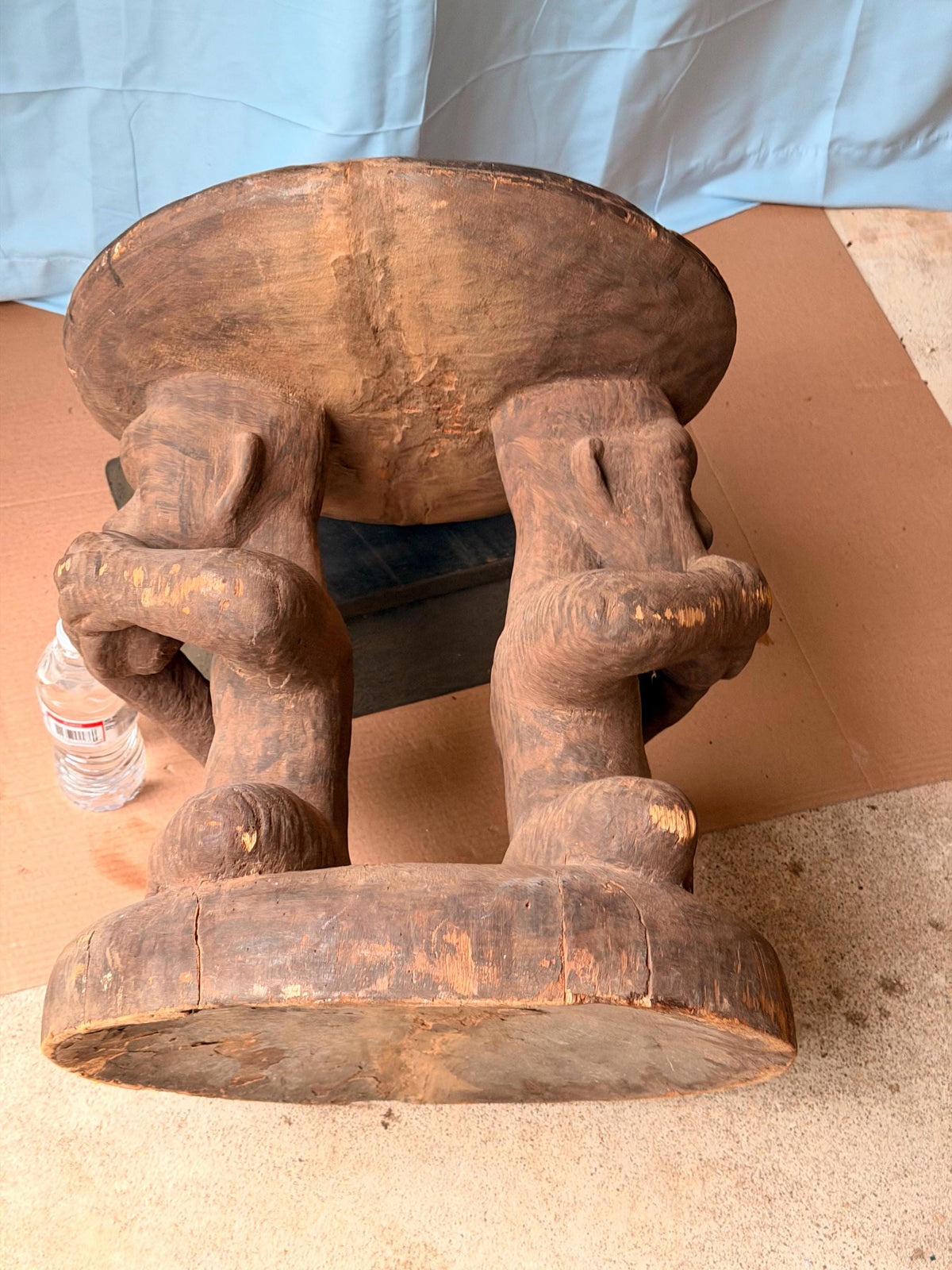 Vintage Kongo Caryatid Wood Stool - African Royal Throne Congo 18.5"