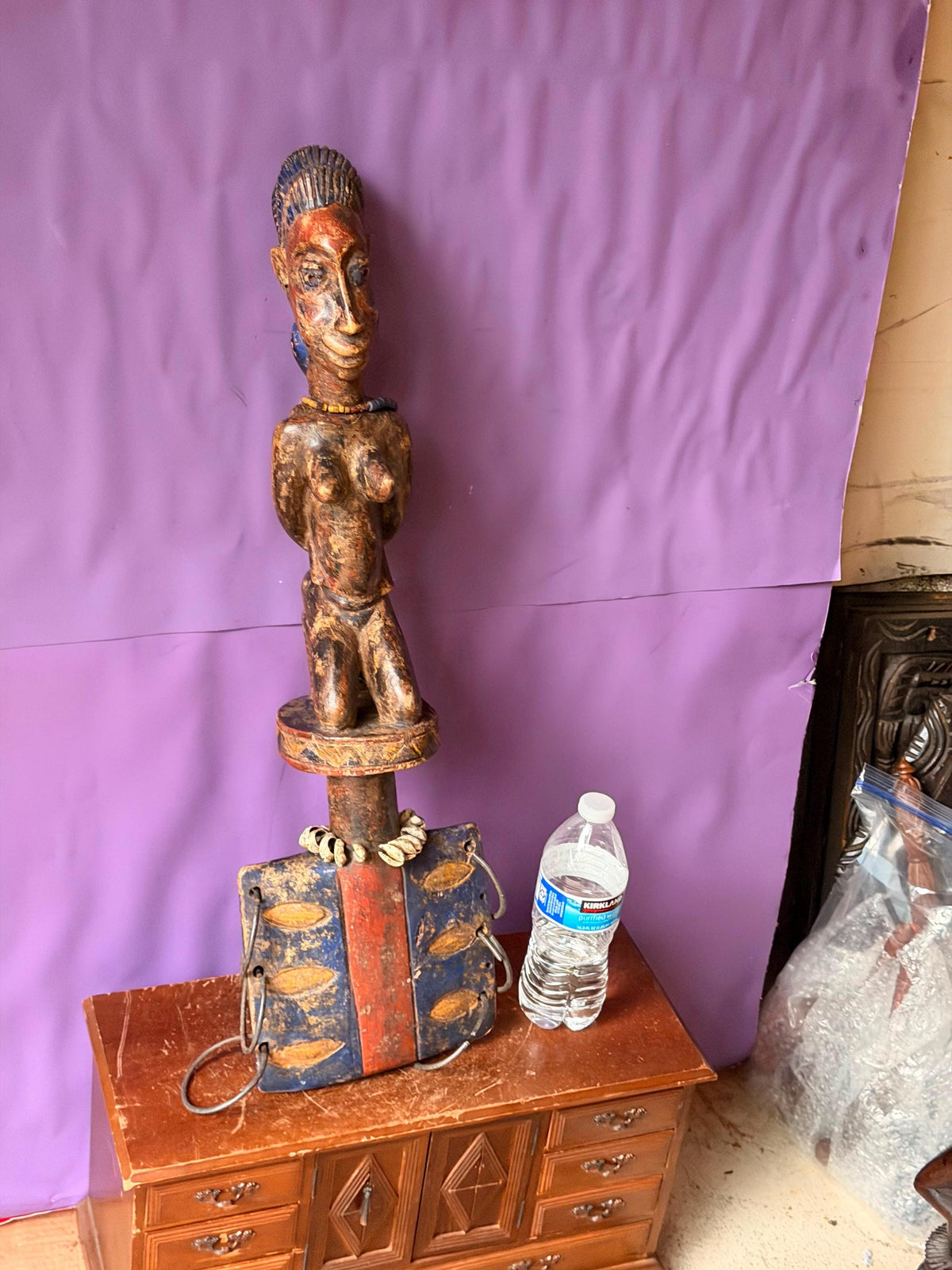 Vintage African Yoruba Shango Wand "Oshe" - Hand-Carved, 26" Tall, Ritual Art