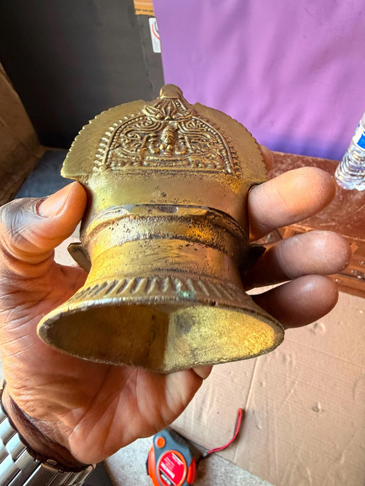 Vintage Indian Brass Gajalakshmi Incense Burner Dhoop Dani Hindu Altar 5"