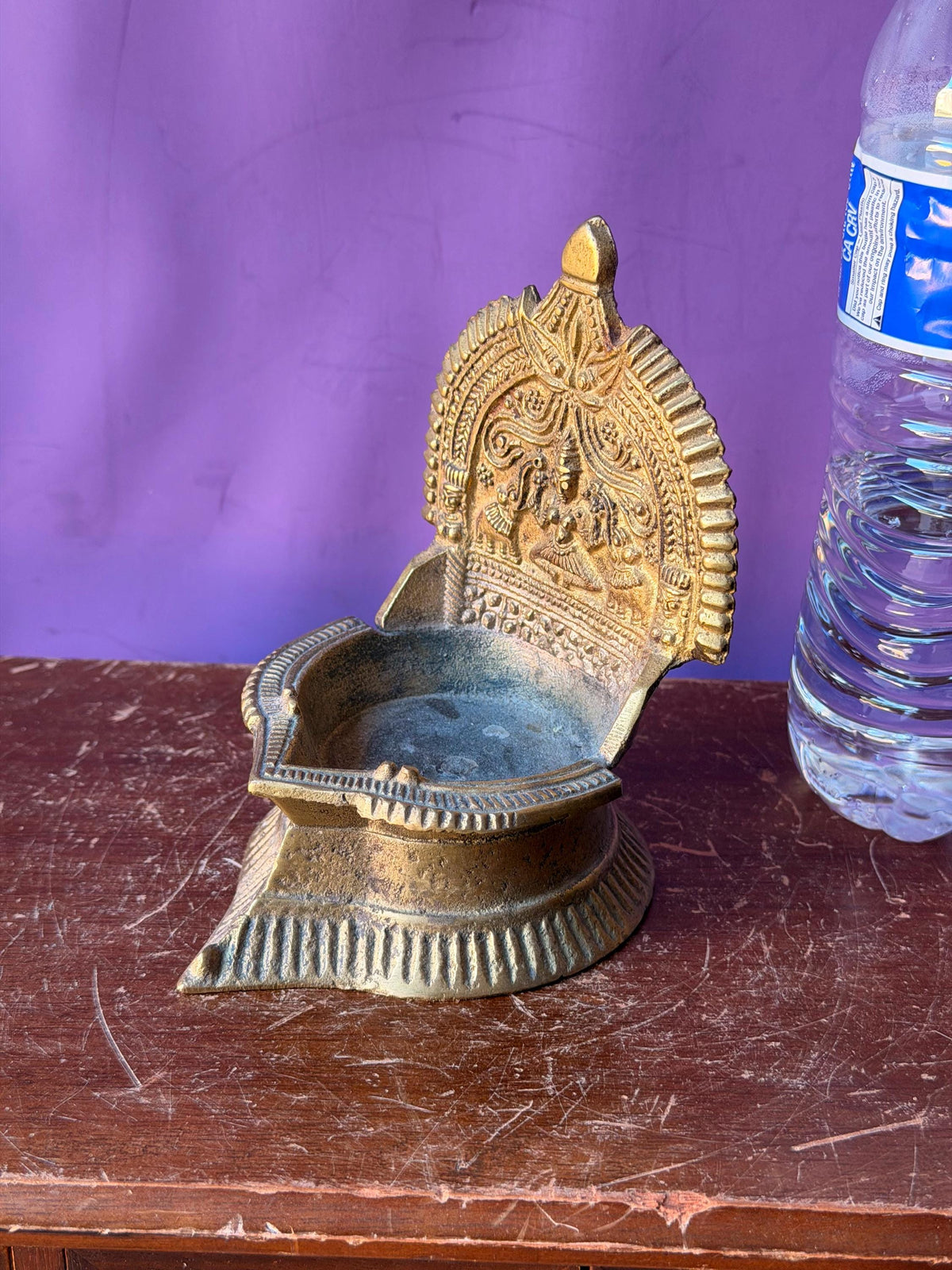 Vintage Indian Brass Gajalakshmi Incense Burner Dhoop Dani Hindu Altar 5"