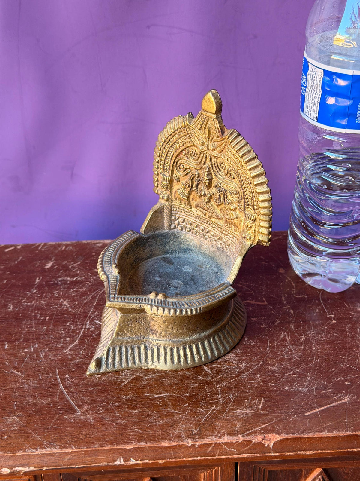 Vintage Indian Brass Gajalakshmi Incense Burner Dhoop Dani Hindu Altar 5"