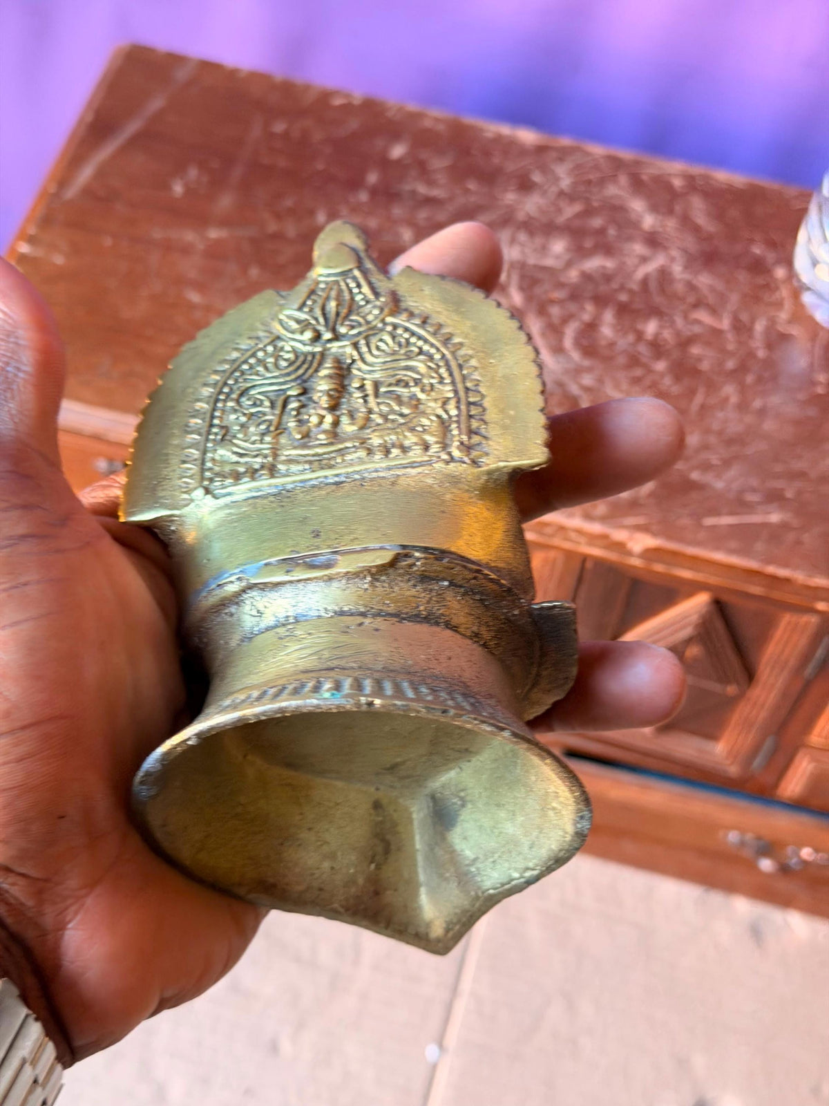 Vintage Indian Brass Gajalakshmi Incense Burner Dhoop Dani Hindu Altar 5"